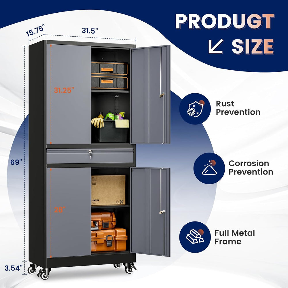 Yizosh Metal Garage Storage Cabinet with Locking Doors and Adjustable Shelves...