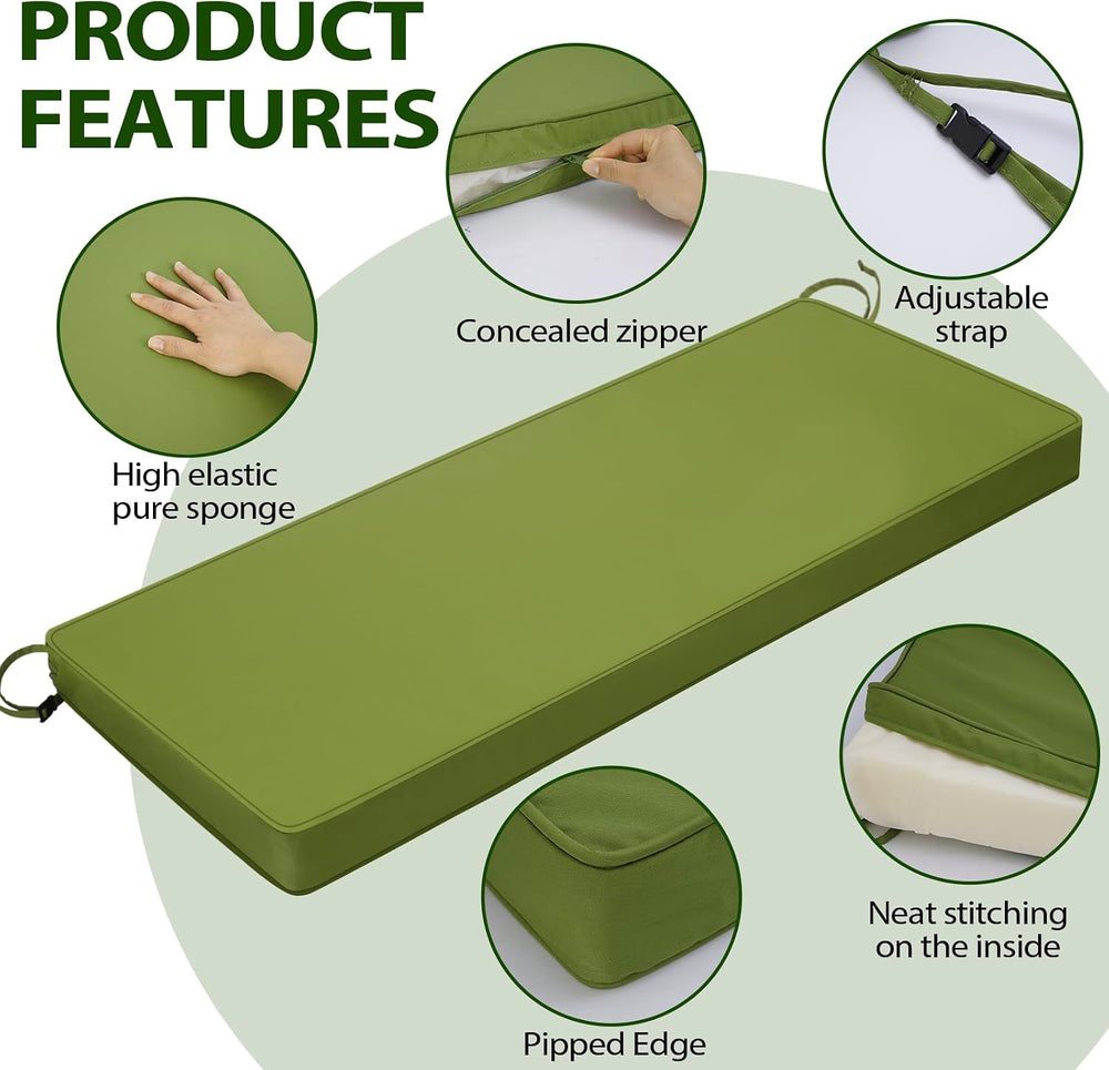 Mrsenloi Outdoor Bench Cushion, 48 x 16 x 3 in, Green, 28D Foam