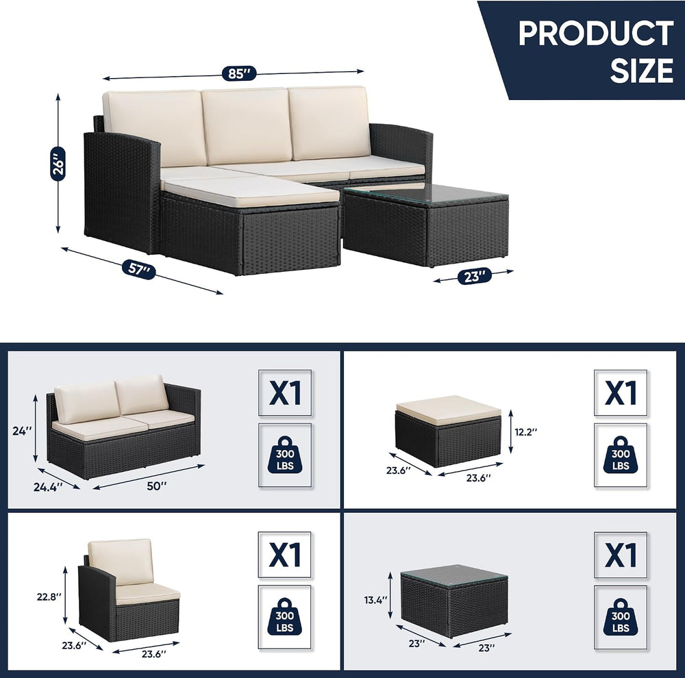 Greesum 3 Piece Patio Furniture Set Outdoor Wicker Rattan Sectional Sofa with...