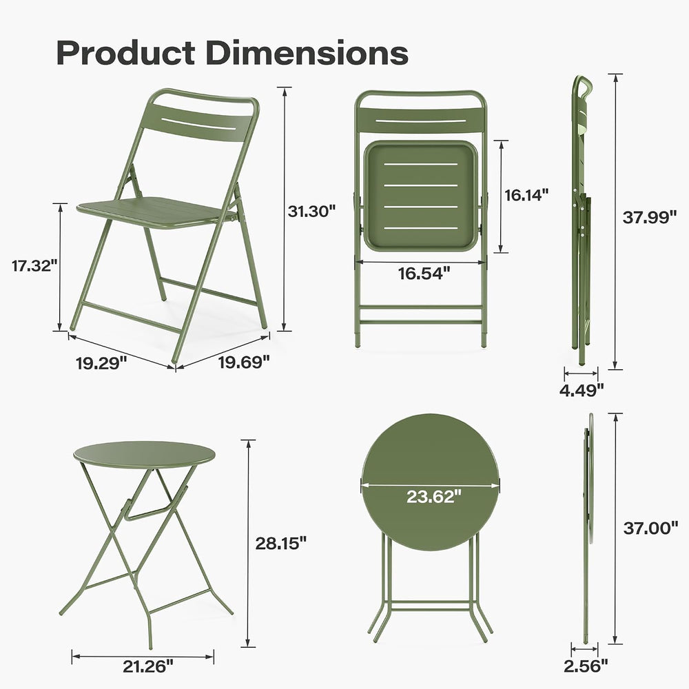 LAUSAINT HOME 3-Piece Steel Bistro Set, Weather-Resistant Folding Small Patio...
