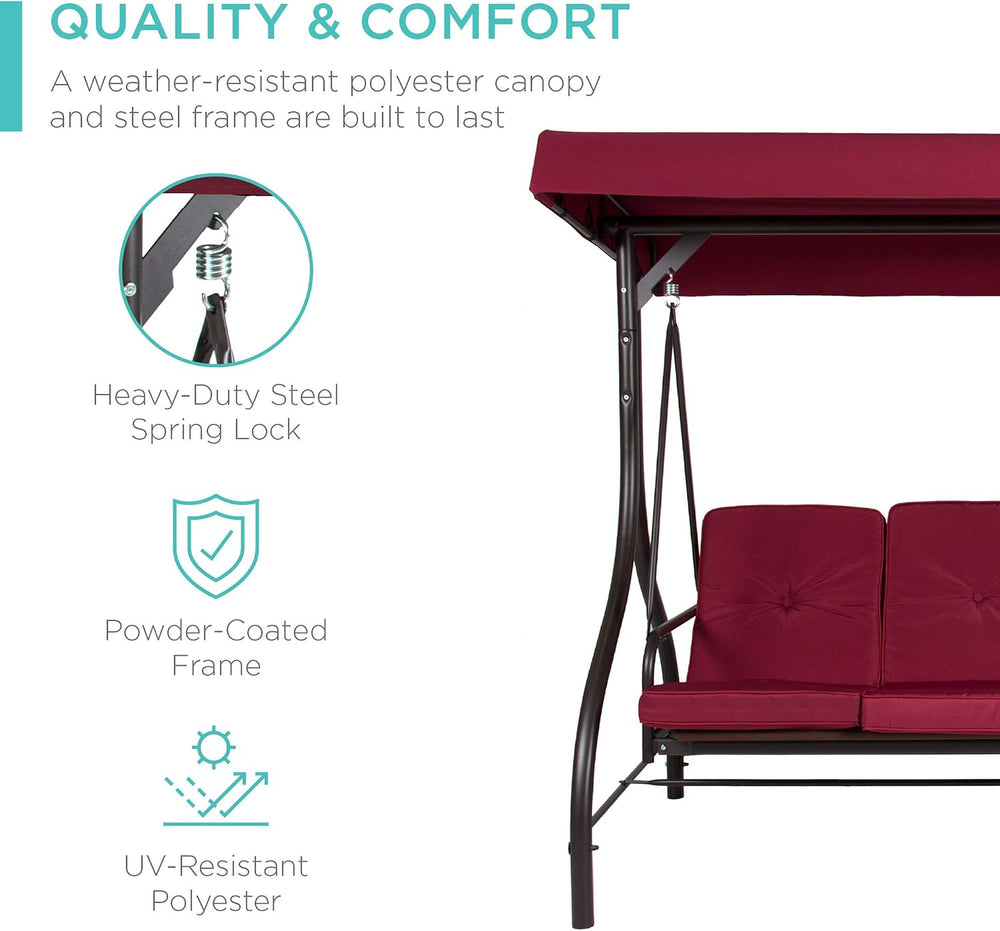 Best Choice Products 3-Seat Outdoor Large Converting Canopy Swing Glider, Pat...