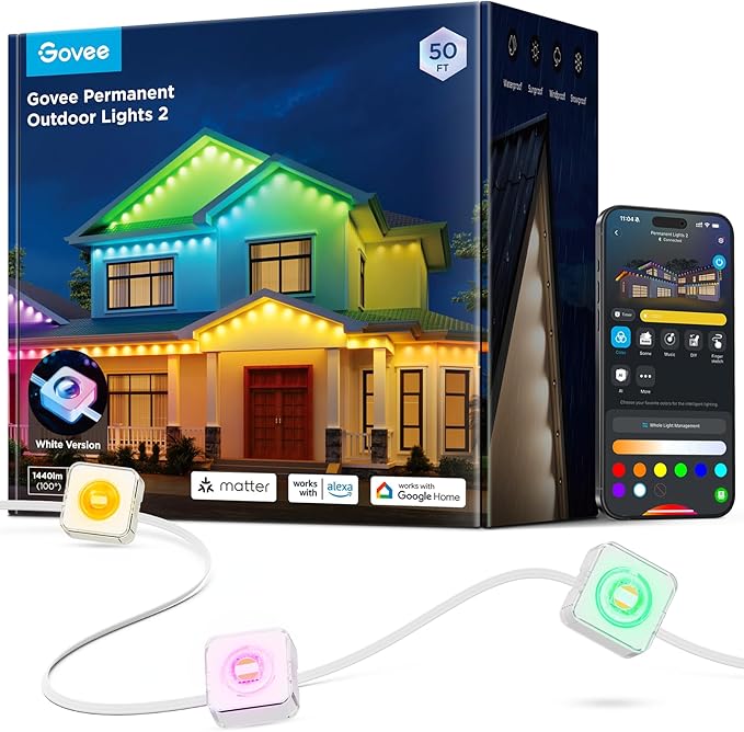 Govee Permanent Outdoor Lights 2, 50ft RGBIC Outdoor Lights with 36 LED Light...
