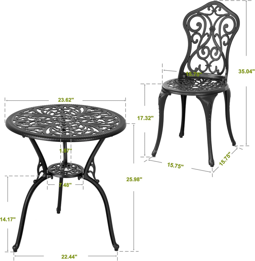 NUU GARDEN 3-Piece Outdoor Bistro Set with 2 Chairs and Round Table with Umbr...