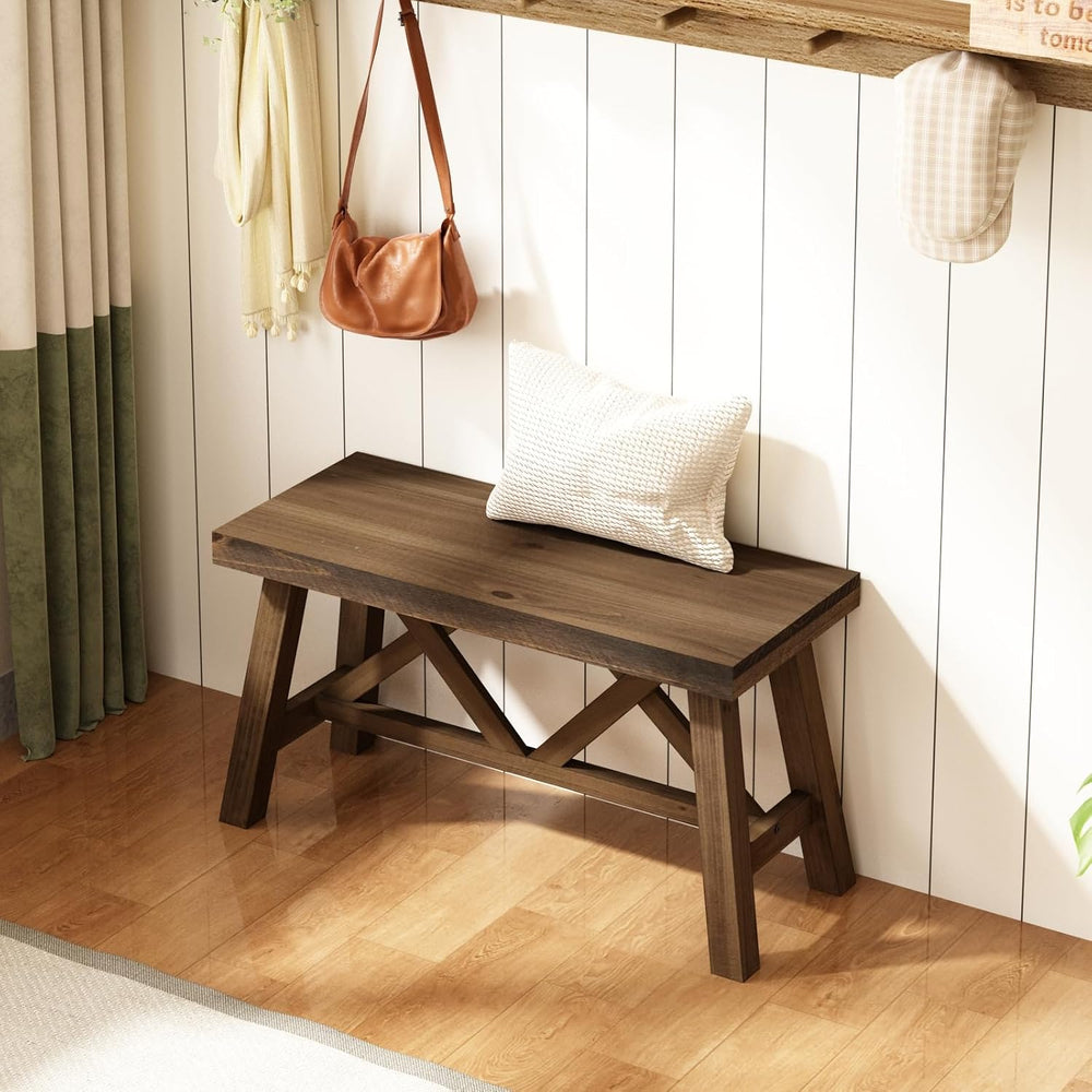 Wnutrees 30" Farmhouse Solid Wood Bench, Rustic Entryway Bench, Natural
