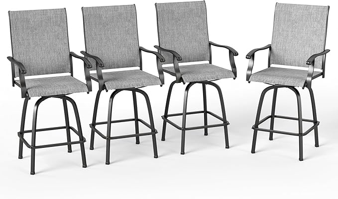 PHI VILLA Outdoor Swivel Patio Bar Stools Set of 4, 30 Inch Bar Height Tall P...
