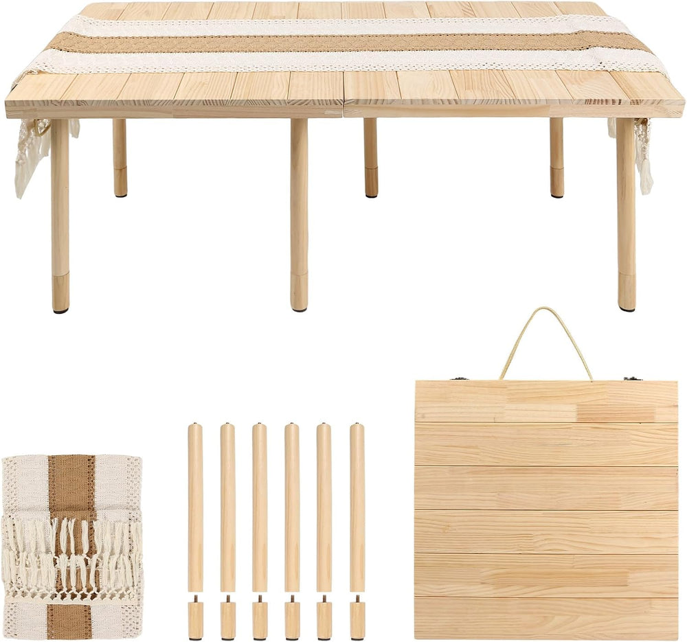 44" x 22" Boho Low Picnic Table, Folding Solid Wood Construction