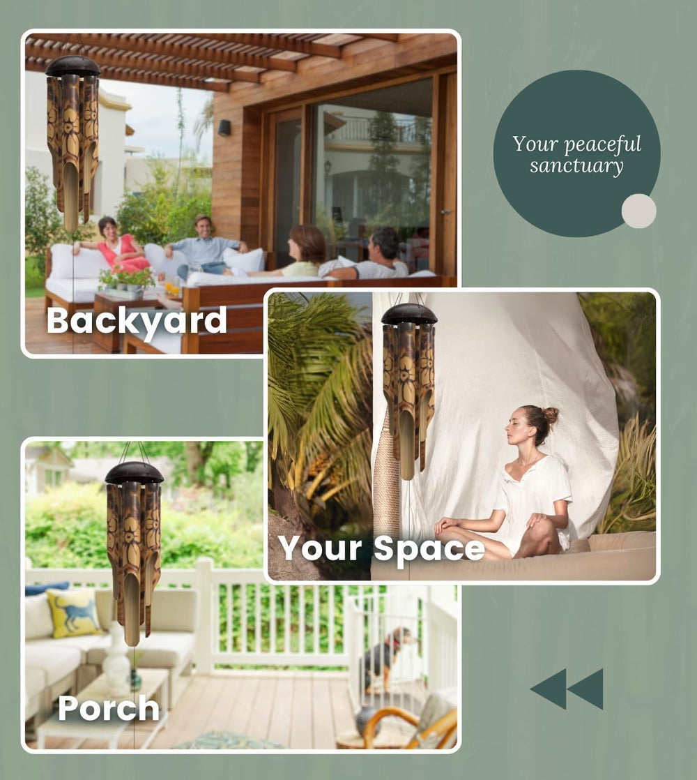 Nalulu Rustic Bamboo Wind Chimes - Outside Outdoor Wooden Windchimes, Medium,...