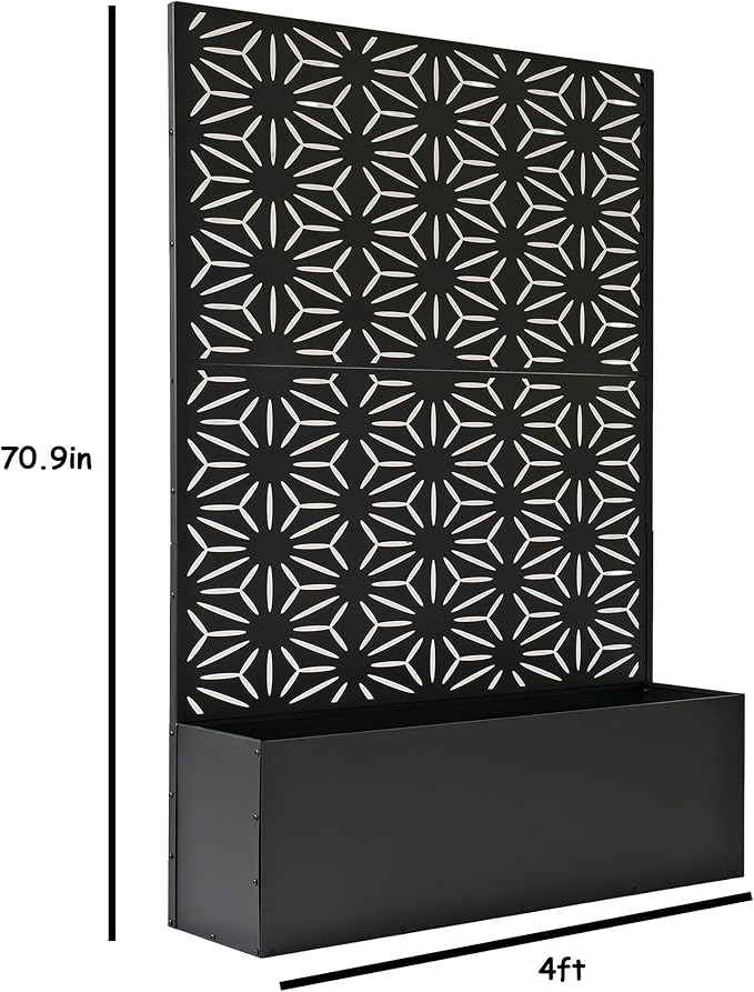 Oakland Living 6 ft. X 4 ft. Black Freestanding Metal Privacy Screen Room Div...