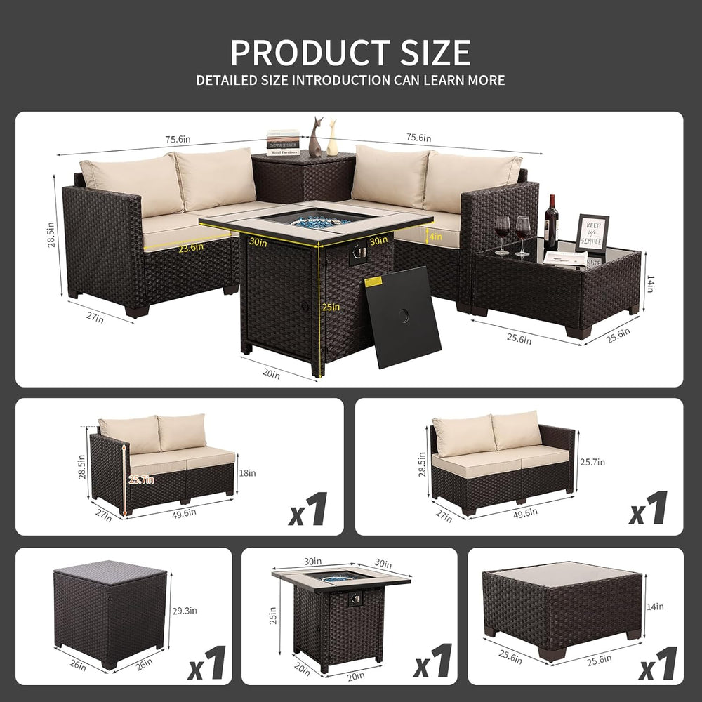 WAROOM Patio Furniture Set 5 Pieces Outdoor Conversation Sets PE Rattan Couch...