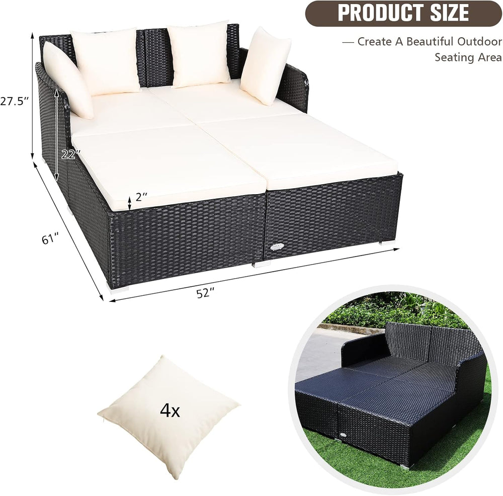 RELAX4LIFE Rattan Patio Outdoor Daybed, Wicker 2-Person Sunbed Loveseat with ...