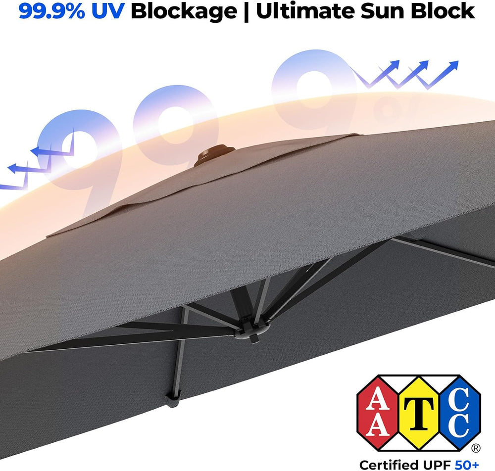 10x10 FT Cantilever Patio Umbrella with Base Included, Grey