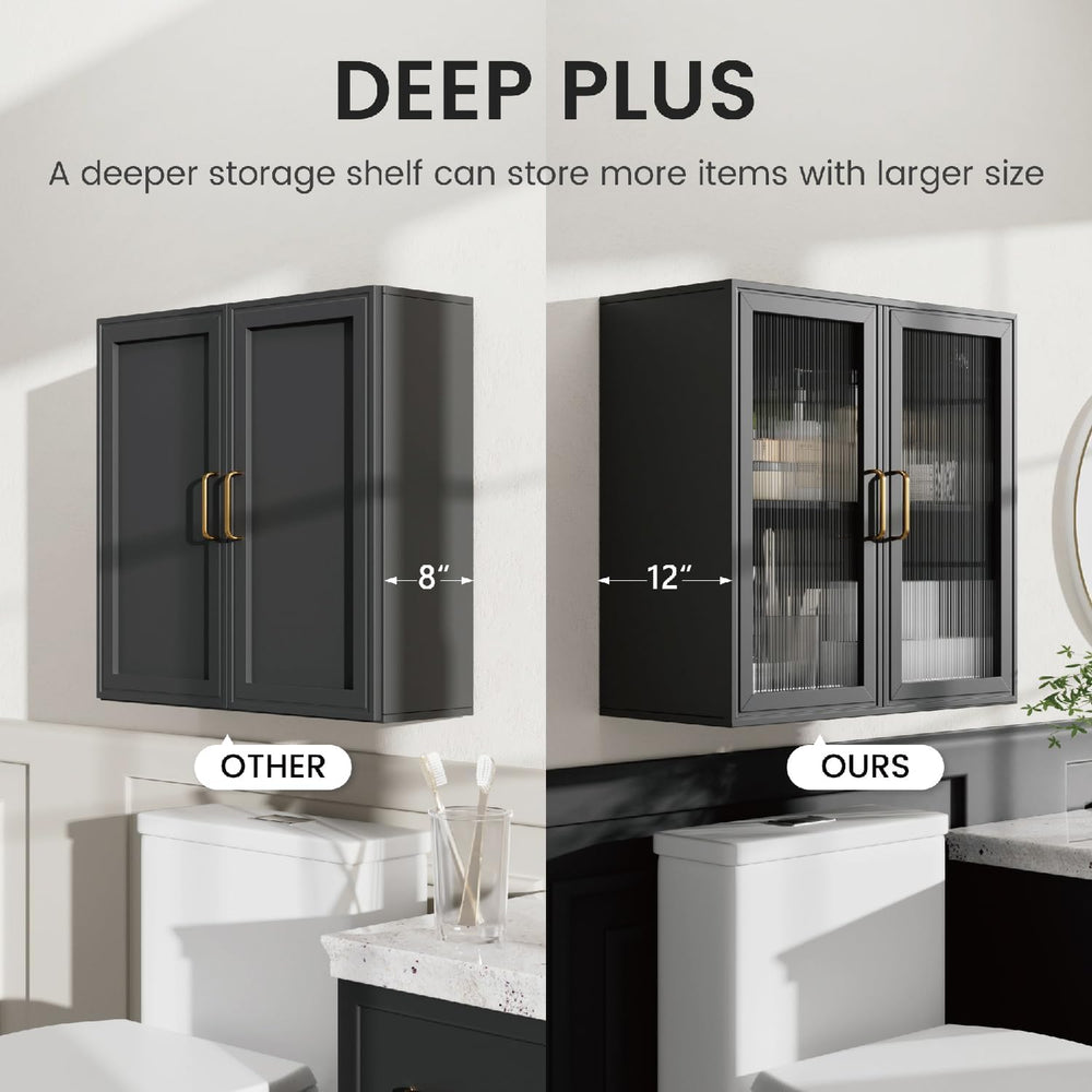 Black LED Wall Storage Cabinets with Adjustable Shlelf