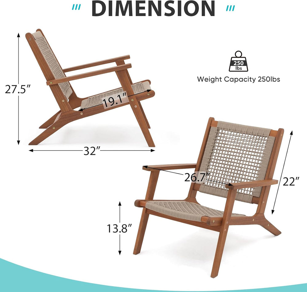 Verano Garden Set of 2 Patio Lounge Chair, Acacia Wood Accent Armchair