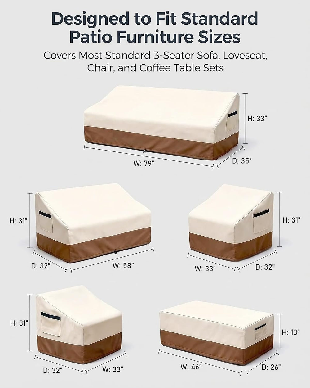 5 Piece Patio Furniture Cover Set, Waterproof Outdoor Furniture Covers for 3-...