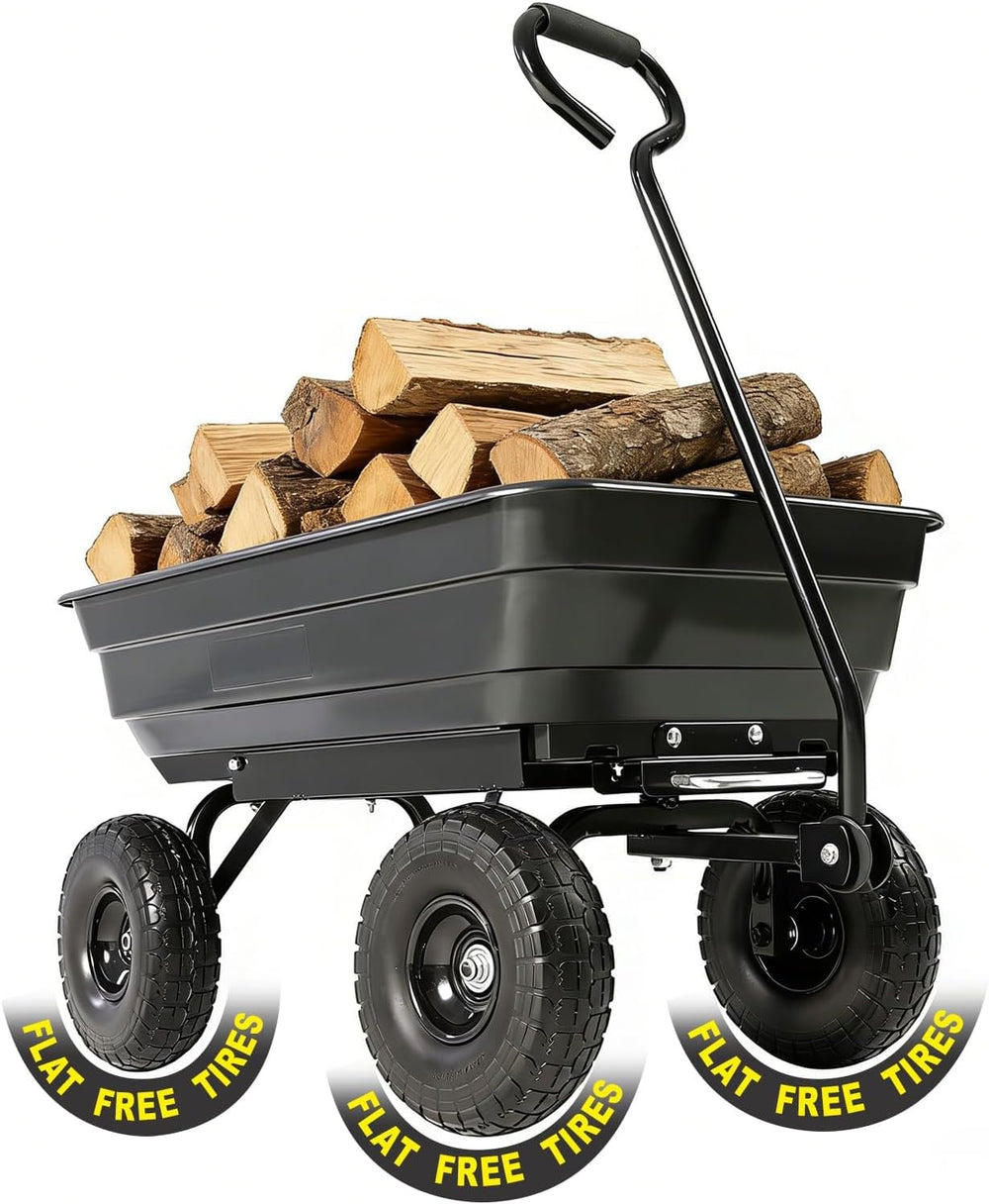 Garden Dump Cart 660lb Heavy-Duty Steel Frame Flat-Free Tires