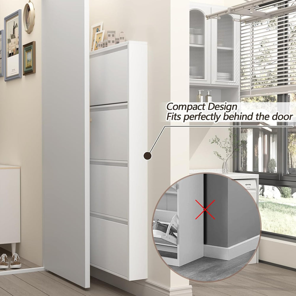 Slim Wall Mounted Metal Storage Cabinet with 4 Flip Drawers