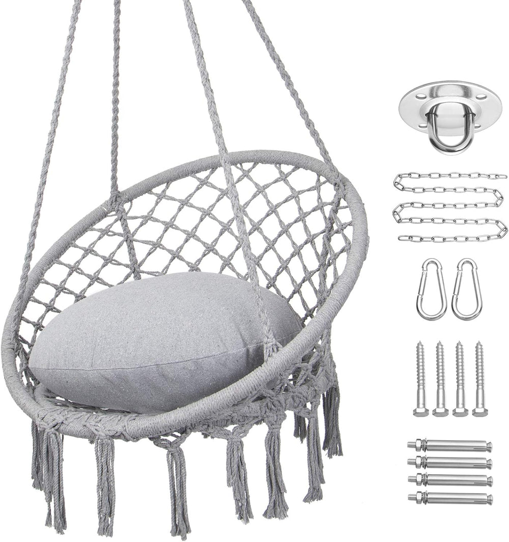 Y- STOP Hammock Chair Macrame Swing, Max 330 Lbs, Hanging Cotton Rope Hammock...