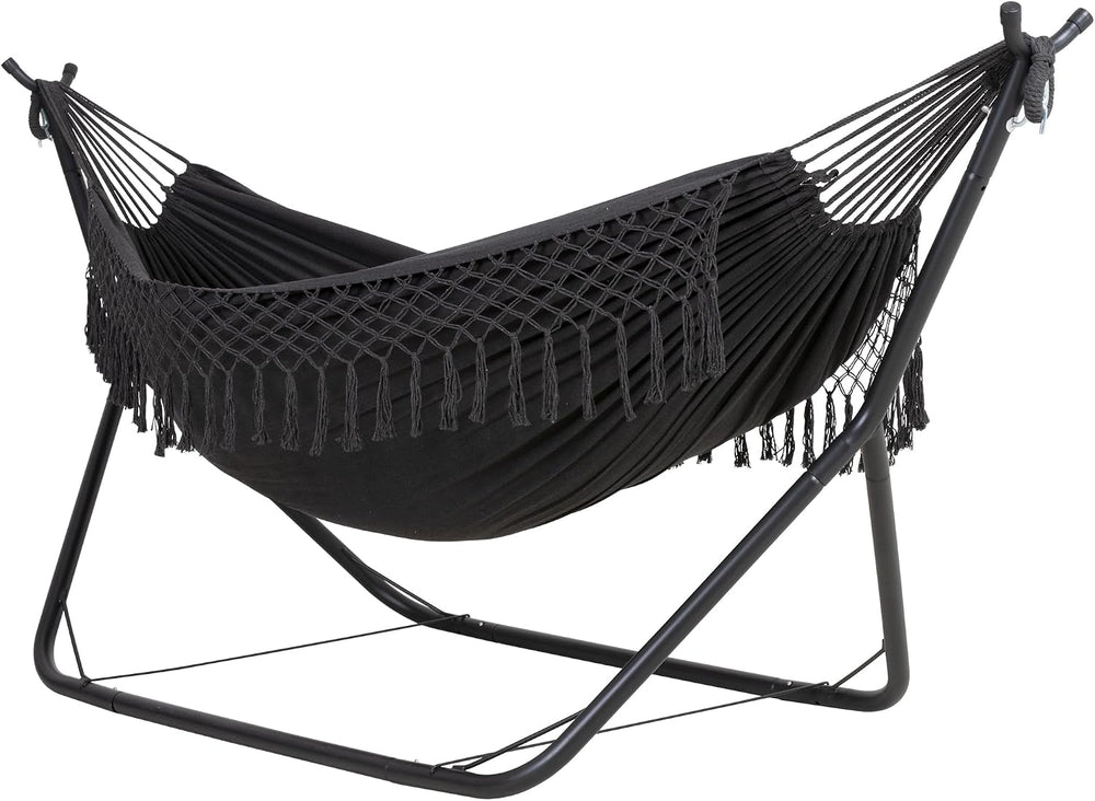 ANOW Double Space Saving Hammock with Stand, Dark Gray with Tassels