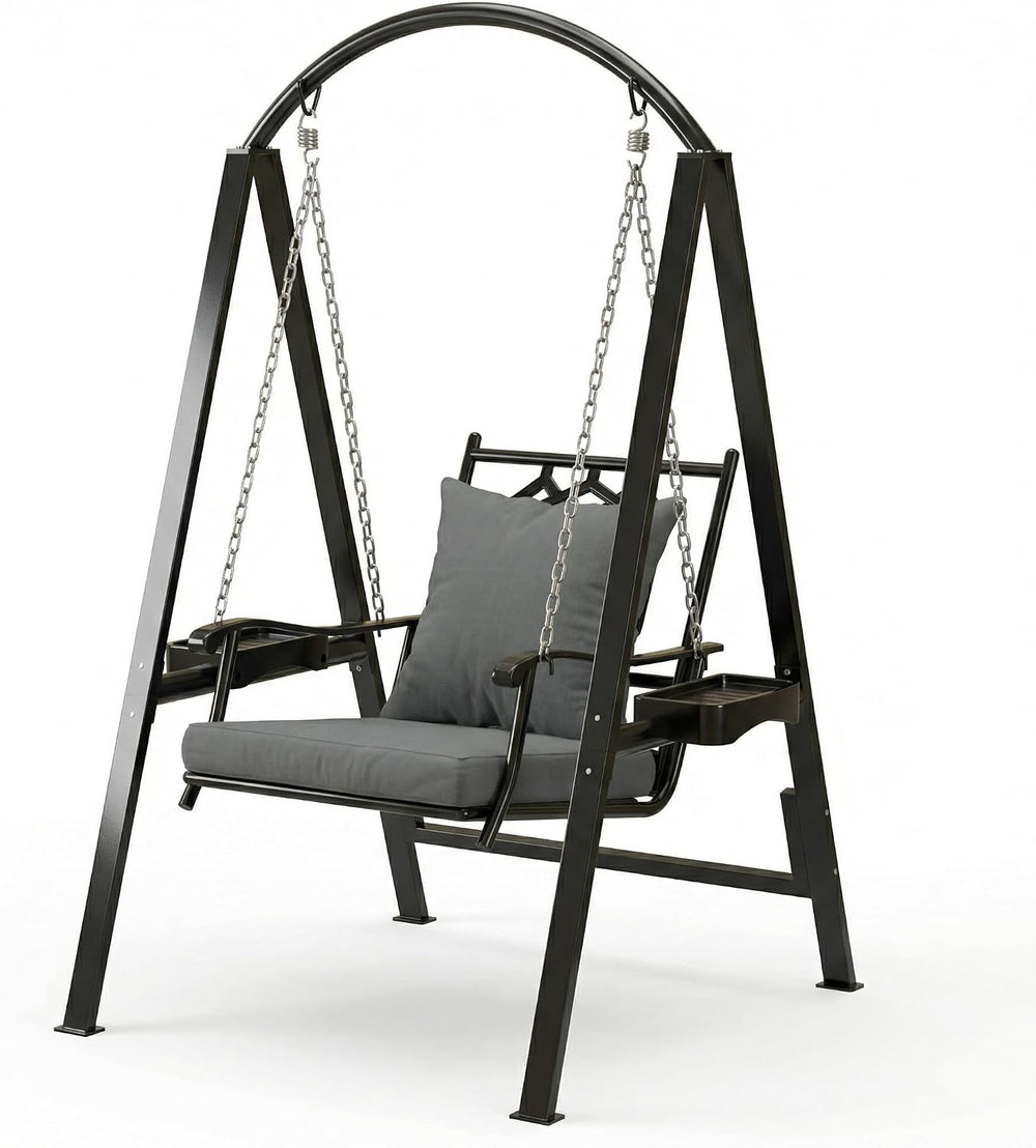 Pamapic 350lbs Porch Swing with Stand, Metal Frame Outdoor Swing, Gray