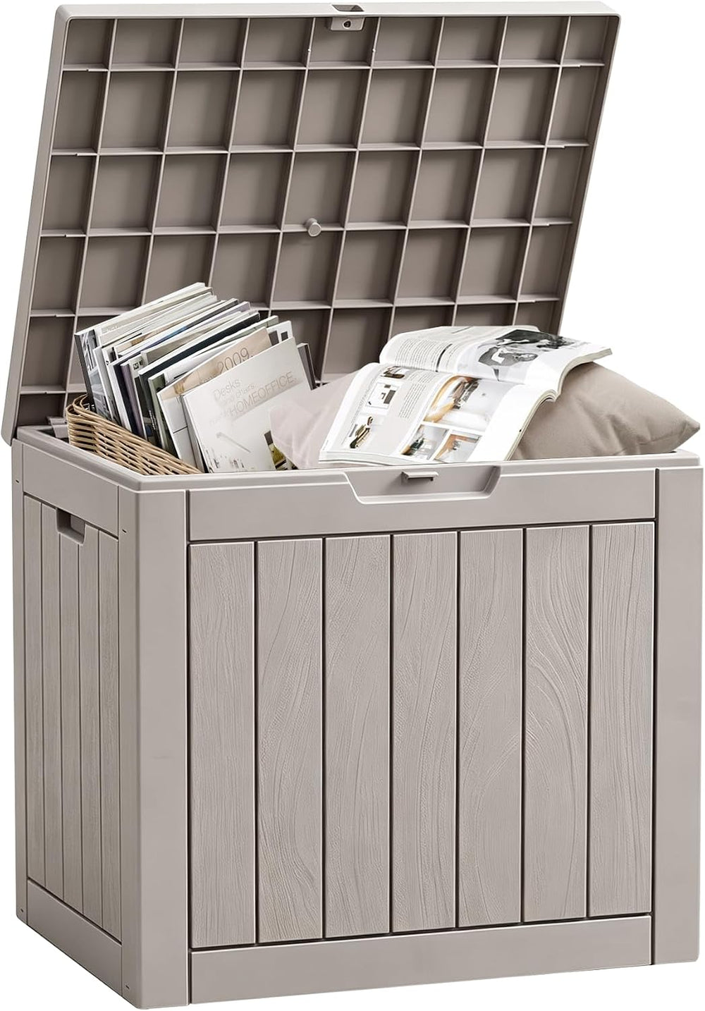 30 Gallon Outdoor Storage Box, Lockable Waterproof Resin Deck Box, Gray
