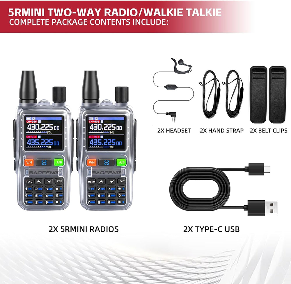 BAOFENG UV5RMINI Two Way Radio NOAA Weather Radio Dual PTT 999CH Survival Rad...