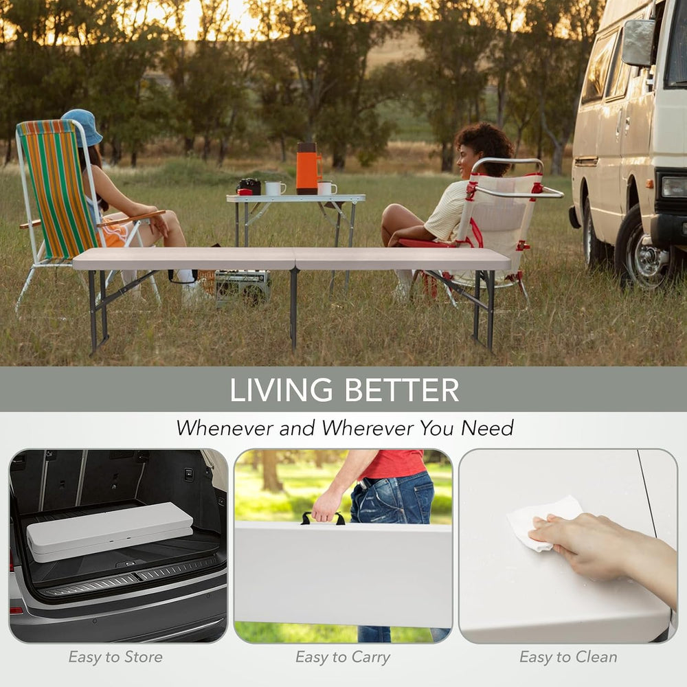 6 Foot Portable Plastic Folding Bench 6FT 72" Half Foldable Heavy Duty S...