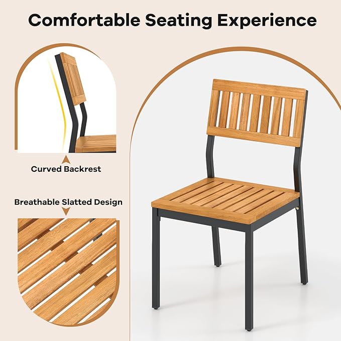 Tangkula 6 Pieces Outdoor Acacia Wood Dining Set, Patio Table and Chairs Set ...