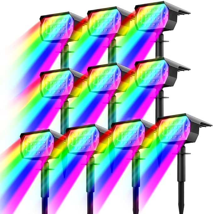 nipify 10 Pack Solar Spot Lights Outdoor Color Changing, 7 Modes Halloween RG...