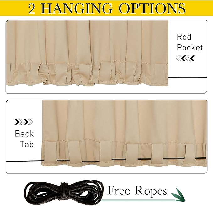 NICETOWN 2 Panels Outdoor Curtains for Patio Waterproof & Windproof, Ther...