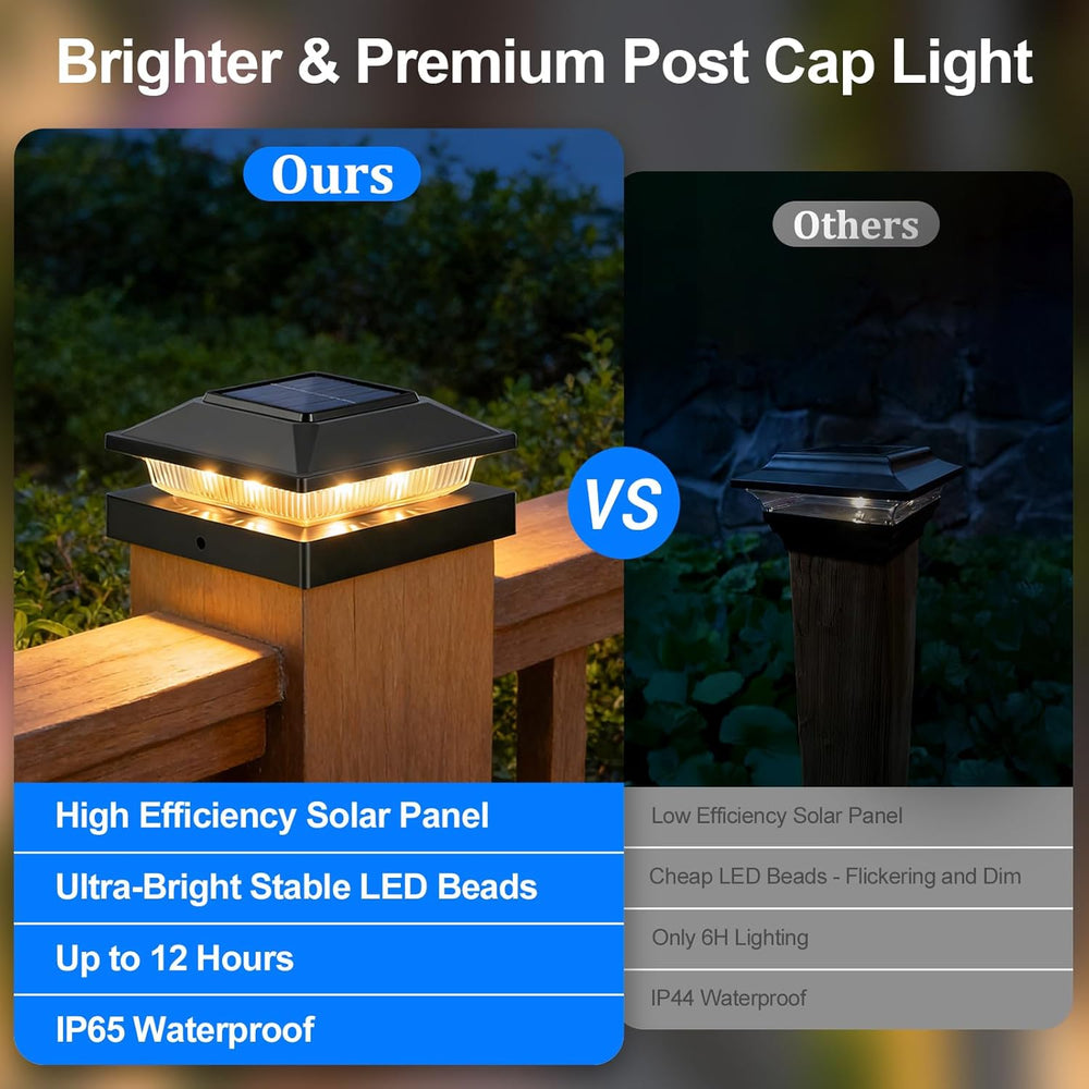 Brightever 4x4 3.5x3.5 Solar Post Cap Lights 8-Pack Black