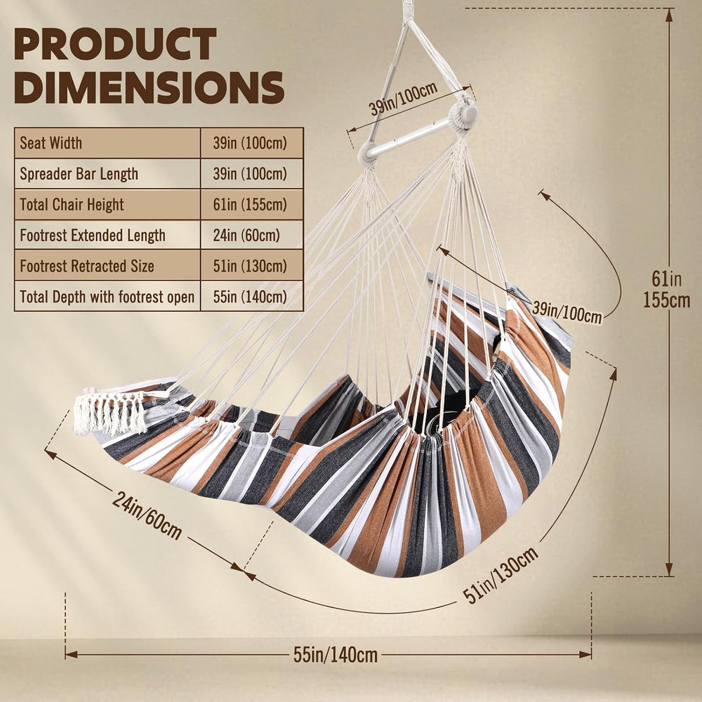 Chihee Hammock Chair Foot Rest 2 Cushions Max 500 lb Metal Spreader Bar