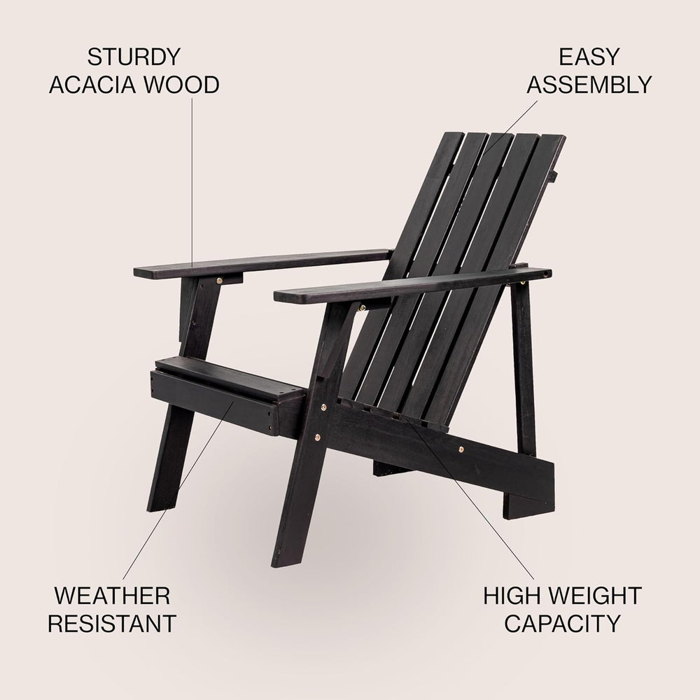 JONATHAN Y Irving 32" Solid Acacia Wood Adirondack Chair, Black