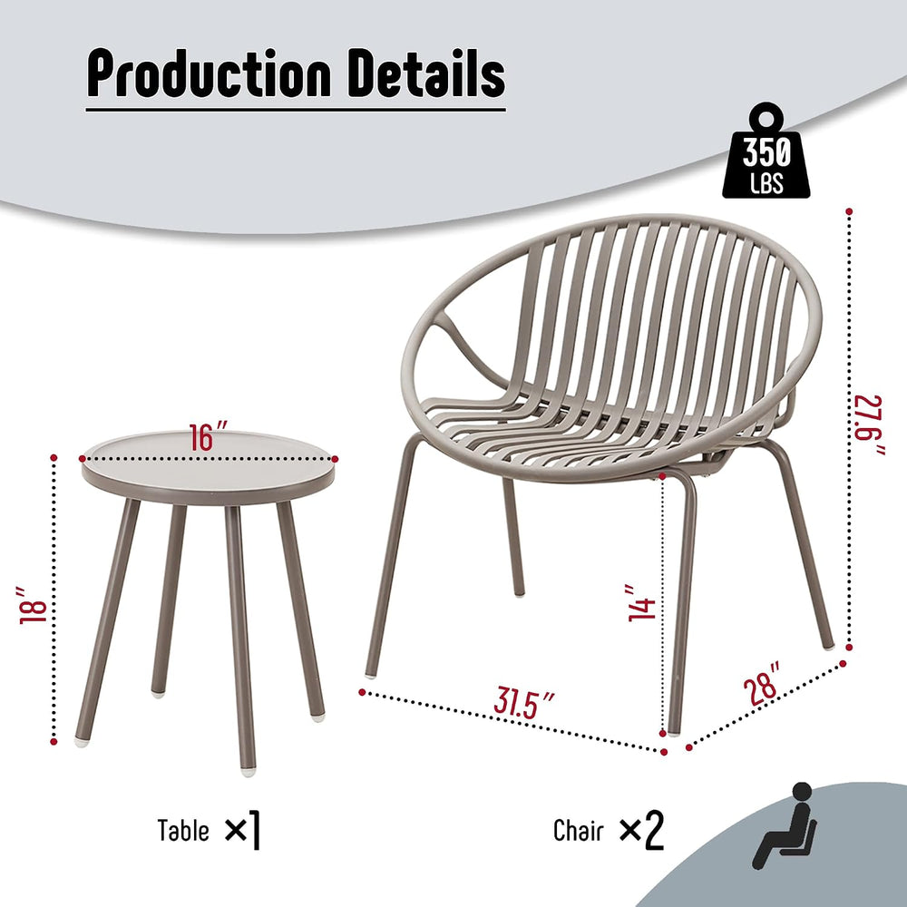 Werph 3-Piece Patio Furniture Set, Bistro Gray Table and Chairs Set of 2