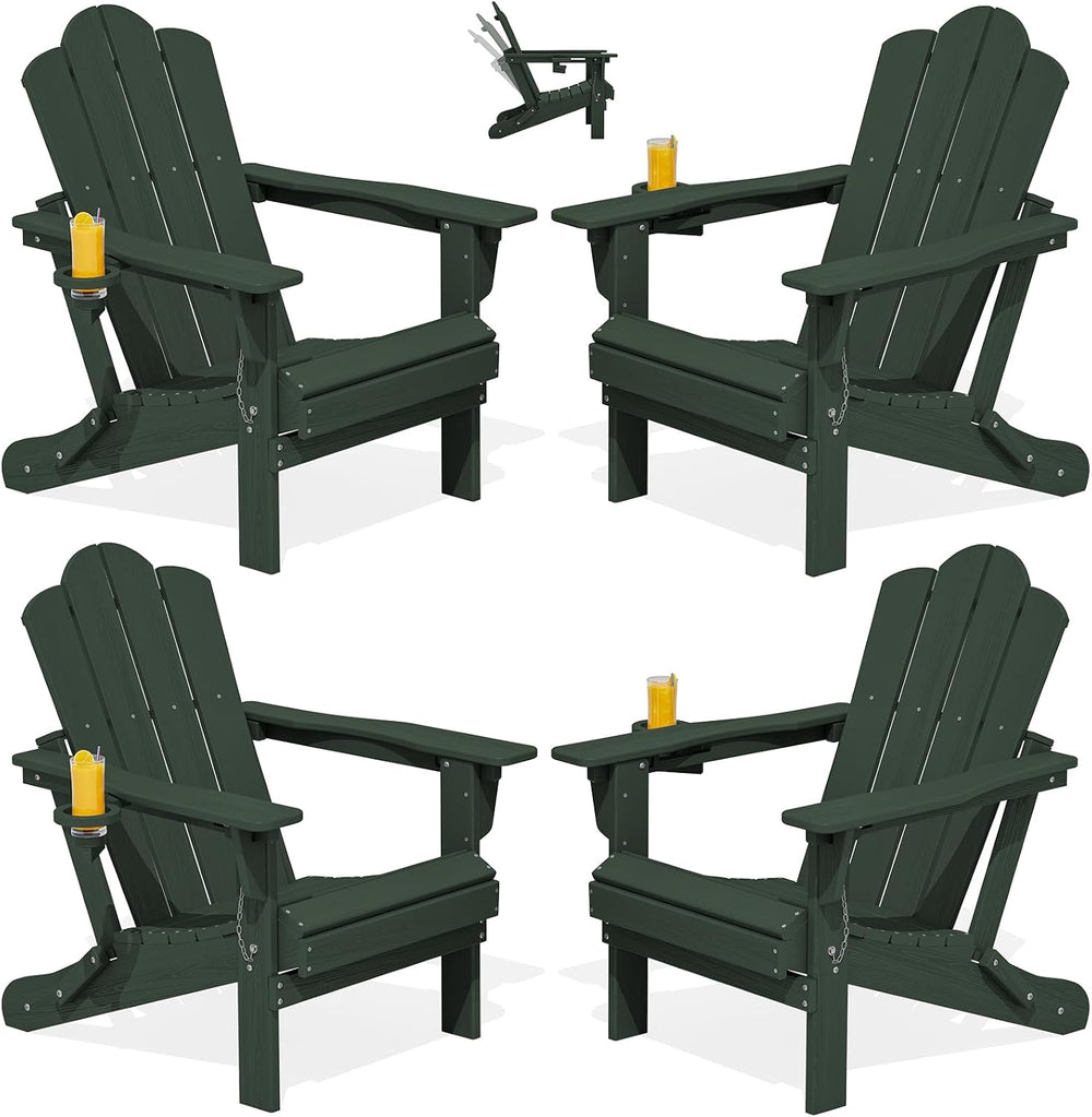 Adjustable Adirondack Chairs Set of 4, Folding Outdoor Chair, Green