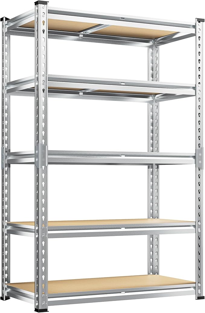REIBII Garage Shelving, 5 Tier Storage Shelves Load 2400LBS, Adjustable Garag...