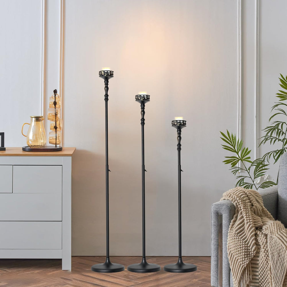 3Pcs Matte Black Floor Candle Holders Centerpieces for Pillar Candles | Adjus...
