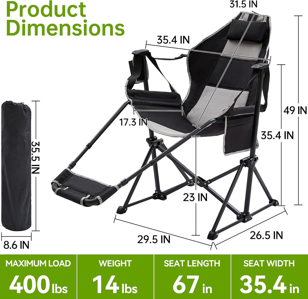 Hammock Swinging Rocking Camping Chairs with Footrest for Adults up to 400lbs...