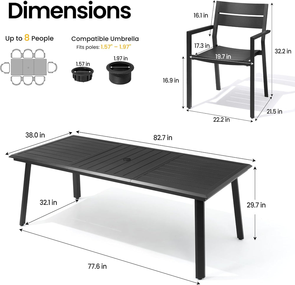 9-Piece Aluminum Outdoor Dining Set with Stackable Armchairs