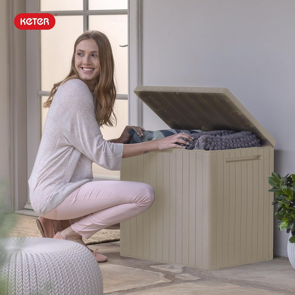 Keter City 30 Gal Outdoor Storage Box and Patio Side Table