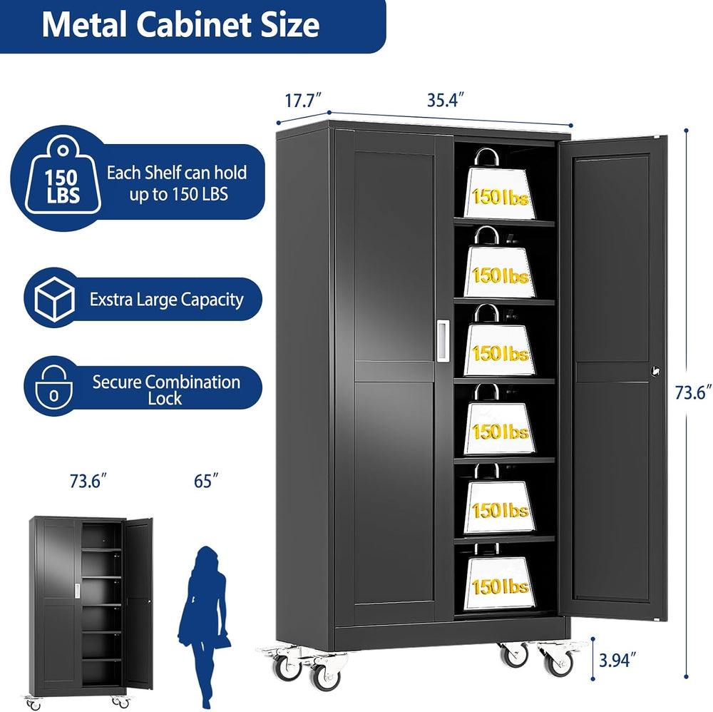 Metal Large Garage Storage Cabinet with Locking Doors and Adjustable Shelves,...
