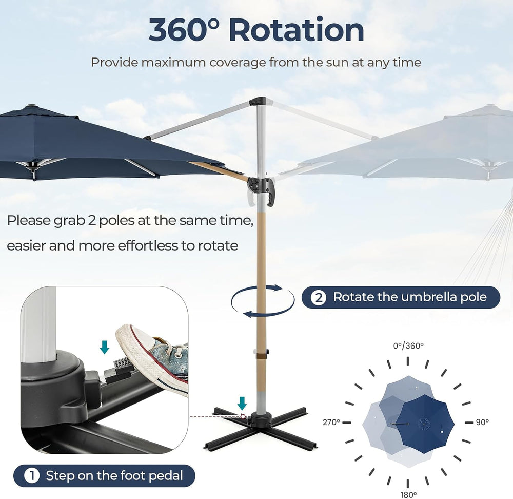 HAPPYGRILL 11 FT Cantilever Patio Umbrella, Outdoor Hanging Offset Umbrella w...