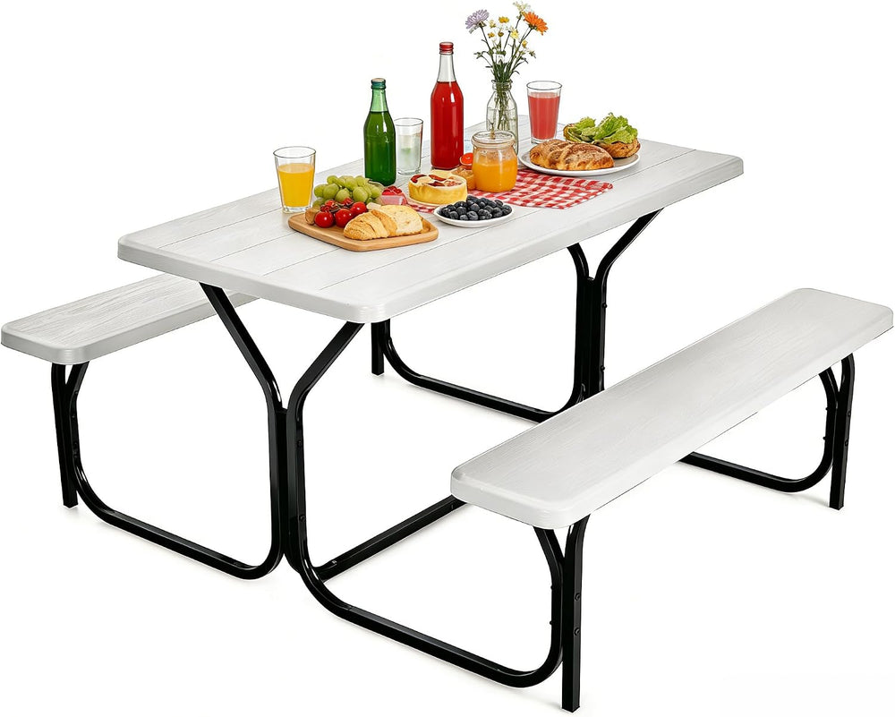 COSTWAY Outdoor Picnic Table, HDPE Plastic Picnic Table Bench Set