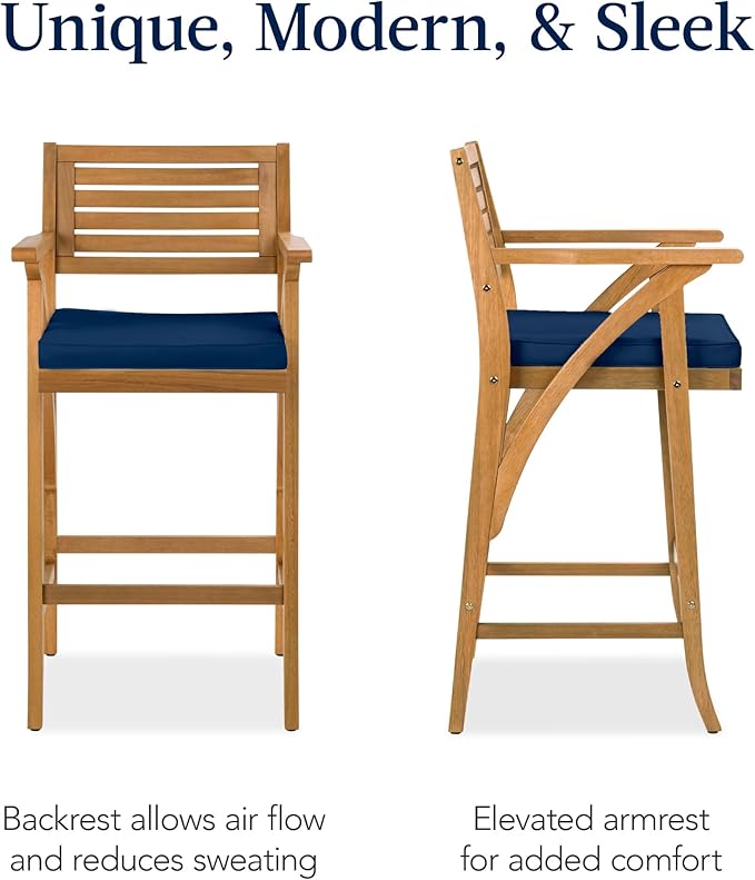 Best Choice Products Set of 2 Outdoor Acacia Wood Bar Stools Bar Chairs for P...