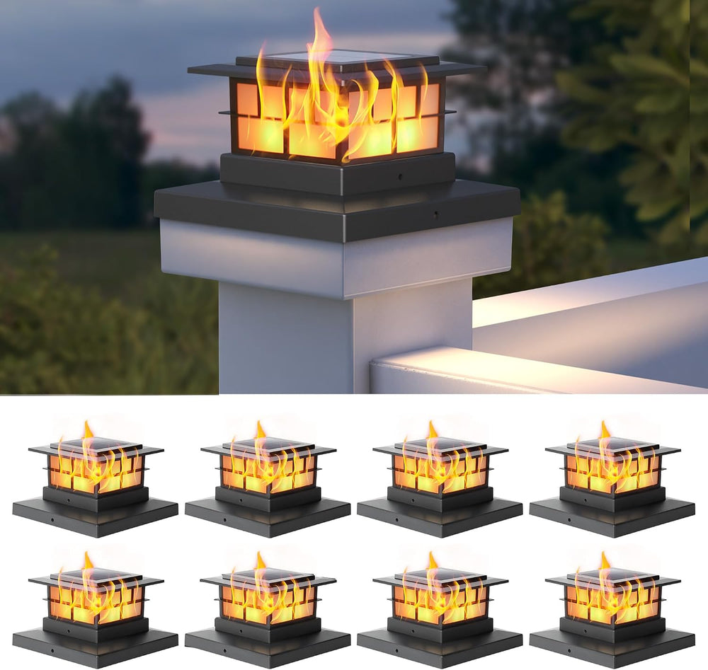 LUTEC 8 Pack Solar Post Cap Lights, IP65 Waterproof Solar Flame Fence Post Li...