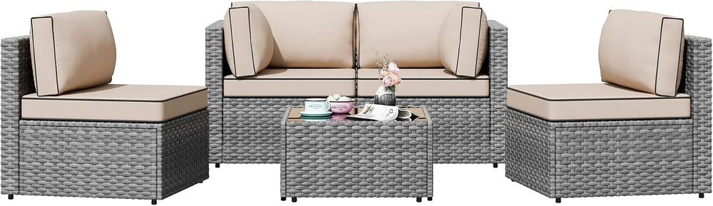 Patio Furniture Sets, 5 Piece Outdoor Sectional Sofas, Wicker Rattan Outdoor ...