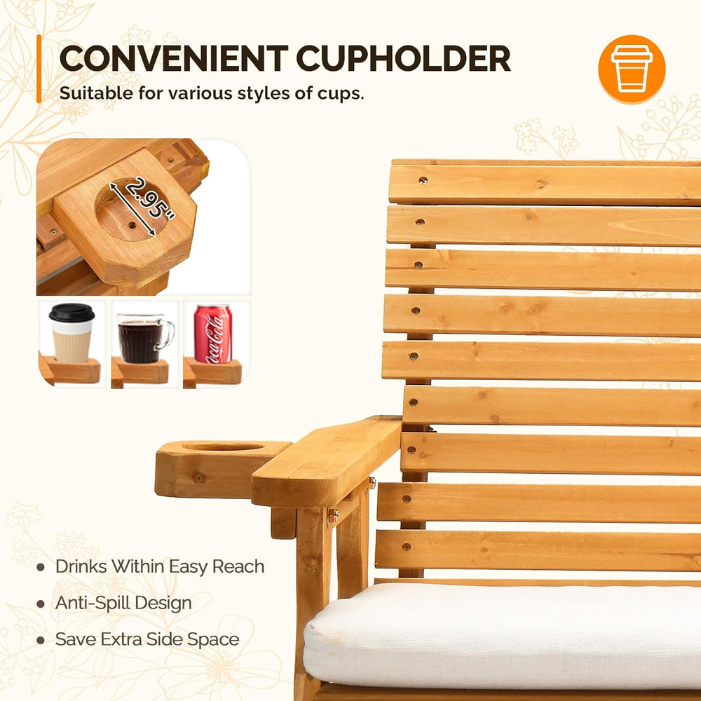 VINGLI Wooden Patio Glider with Cushion, Heavy Duty 800 LBS Outdoor Glider wi...