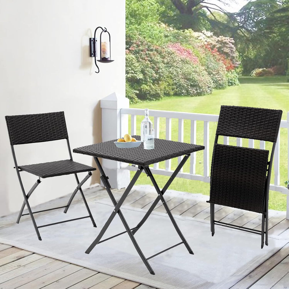Three Pieces Folding Table and Chair Patio Outdoor Conversation Bistro Set by...