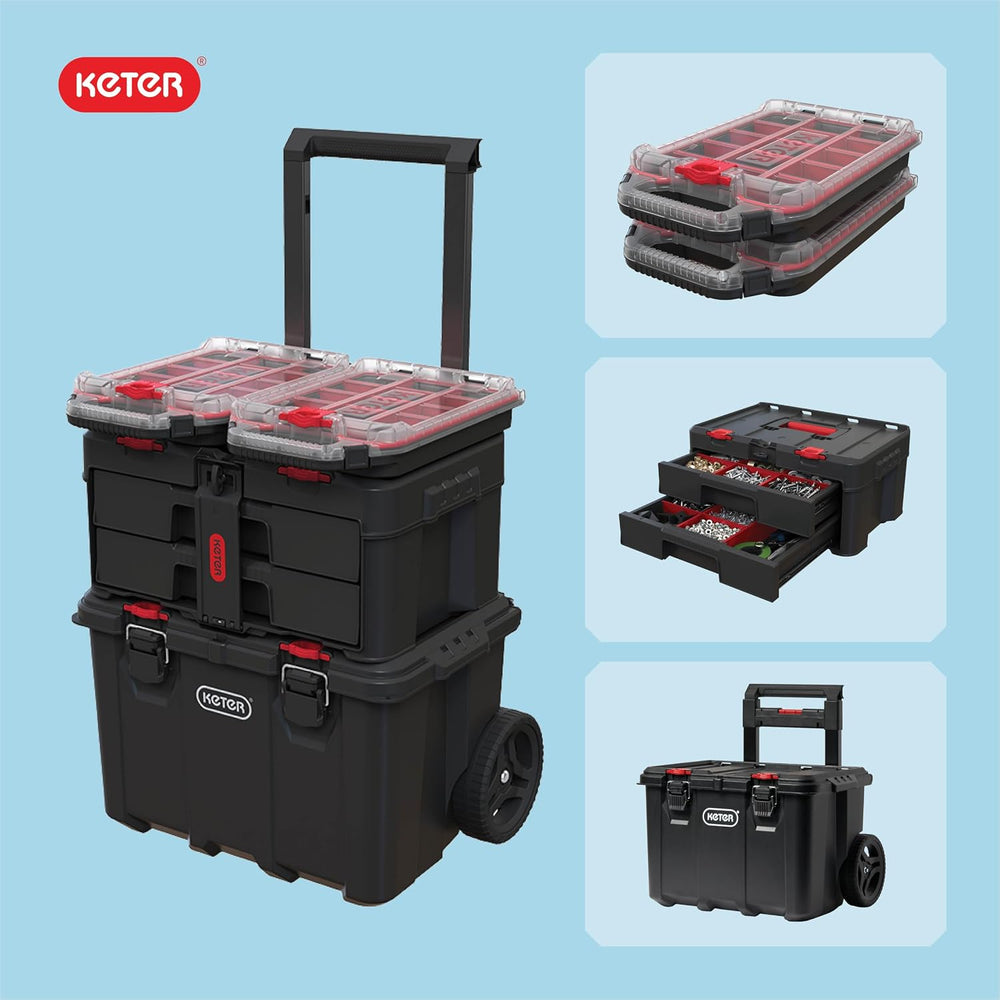 Keter Stack N Rolling Tool Box Modular Storage System 4 Piece
