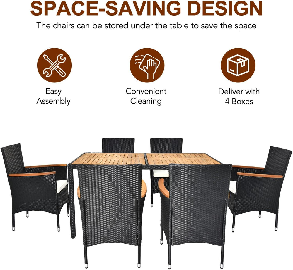 VINGLI 7 Pieces Patio Dining Set, Wicker Outdoor Dining Set for 6 Patio Furni...