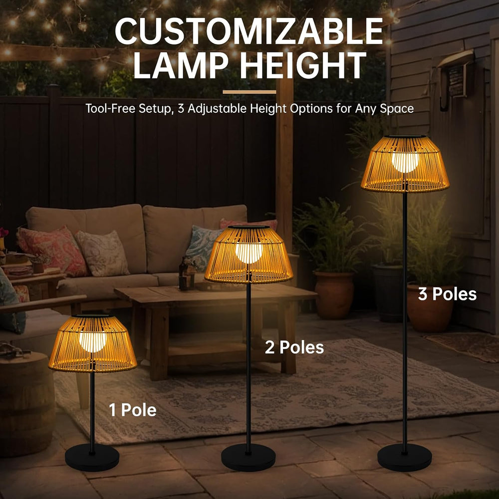 Solar Outdoor Floor Lamp with Rattan Shade, 3 Height Options